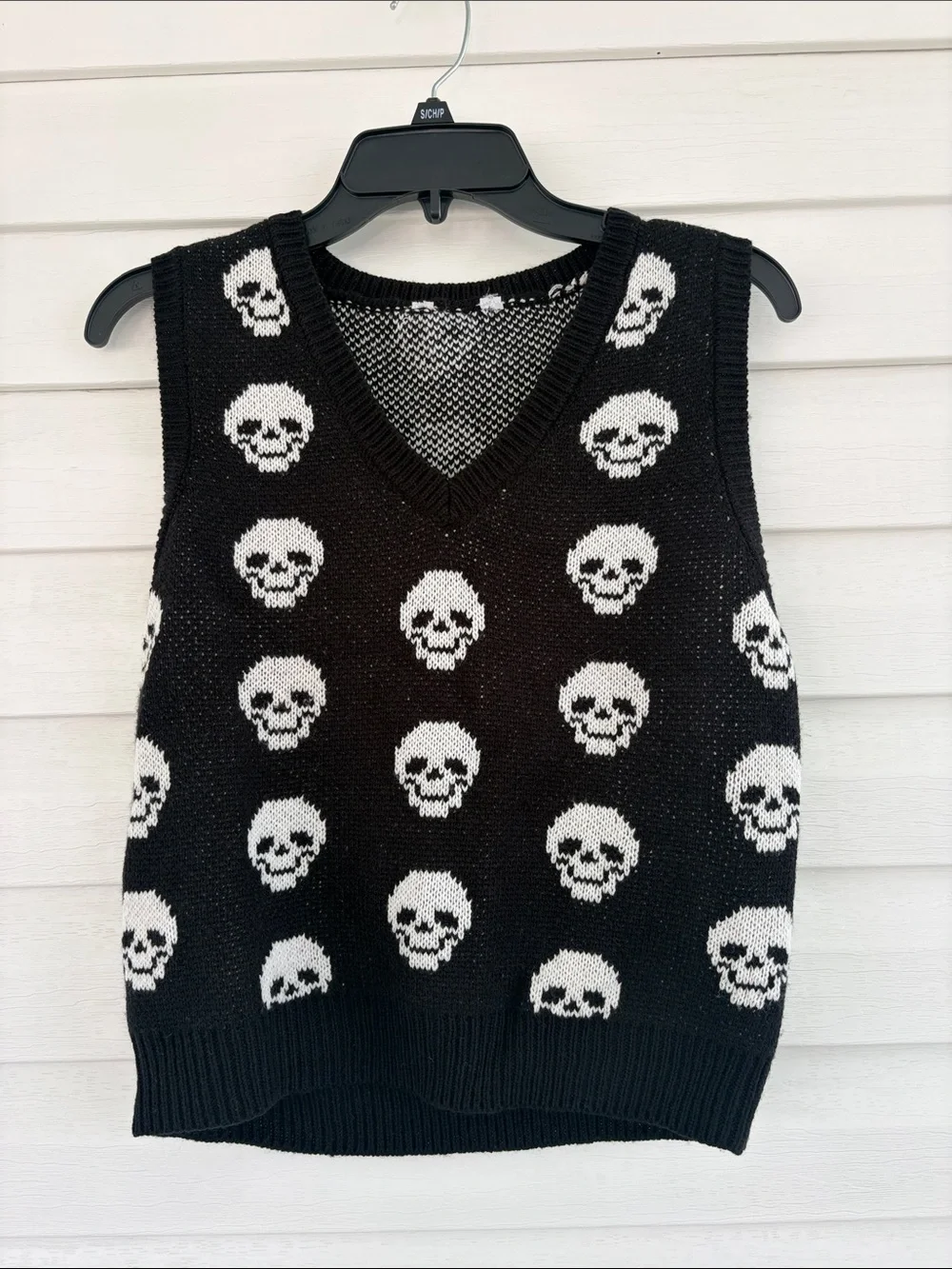 Black Skull Sweater Vest Goth Grunge Emo Punk Alt Y2K Skeleton Knit Whimsigoth - Picture 2 of 7